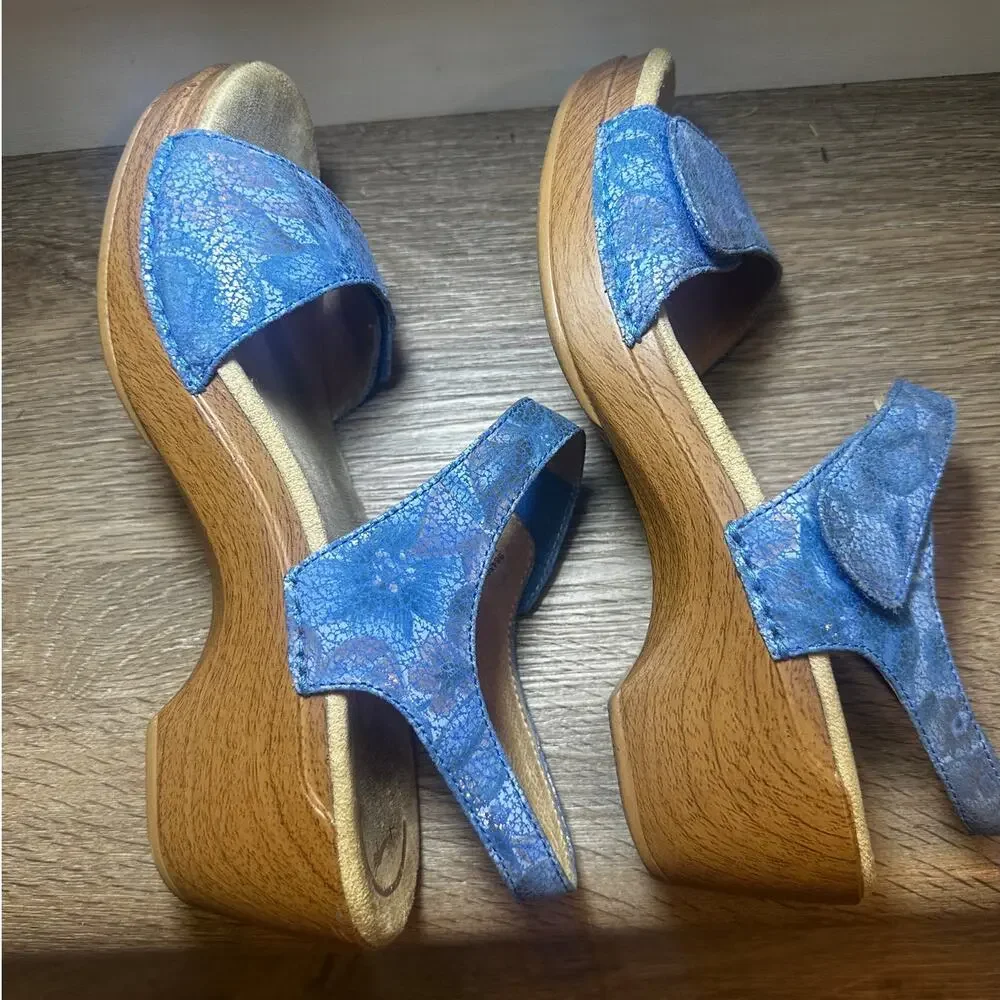 Dansko Sonnet Blue Print Leather Sandals EU 40 US 9.5-10 Comfort - Picture 4 of 11
